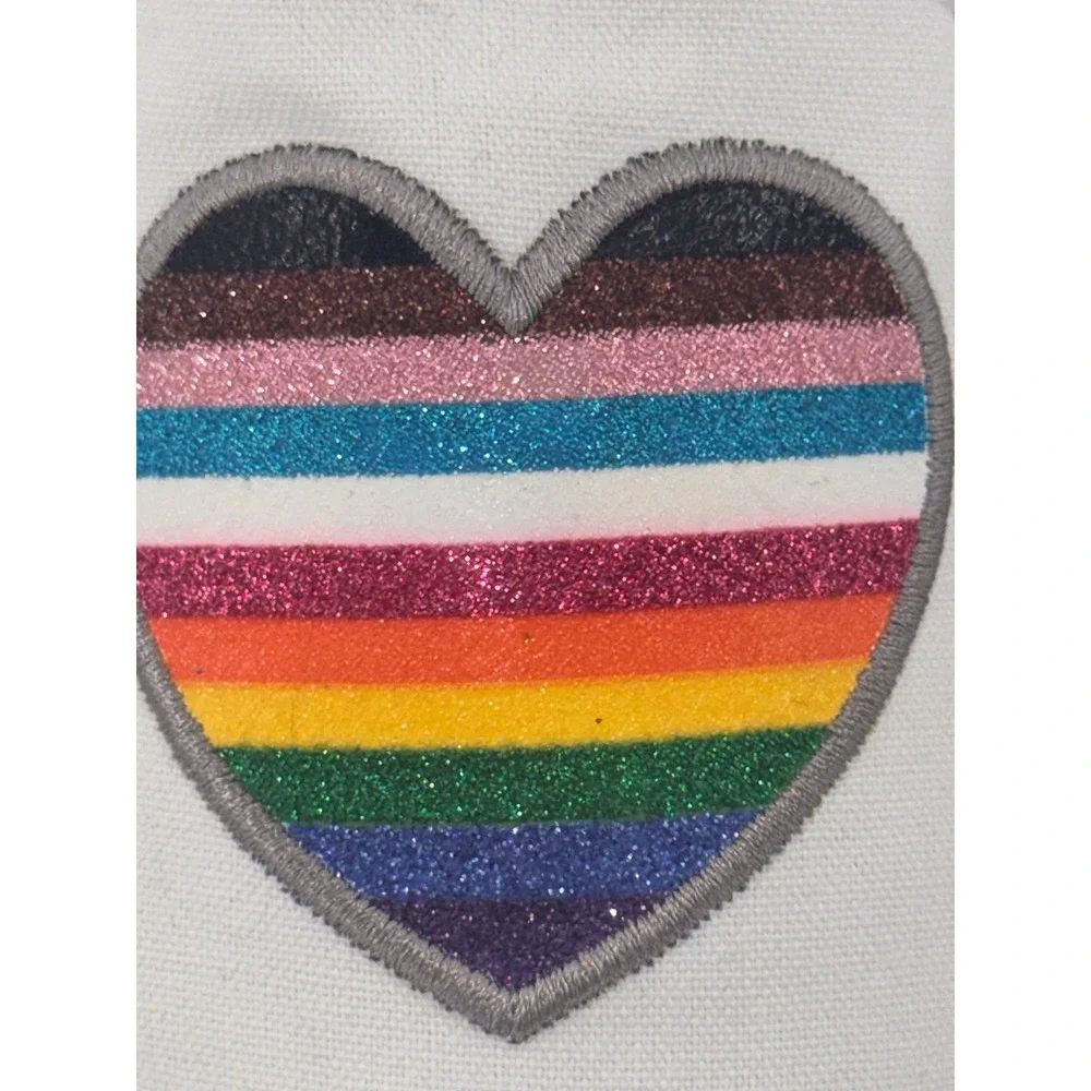 Vans Asher Slip-On Sneakers Womens 7 Pride White Glitter Rainbow Heart 721356